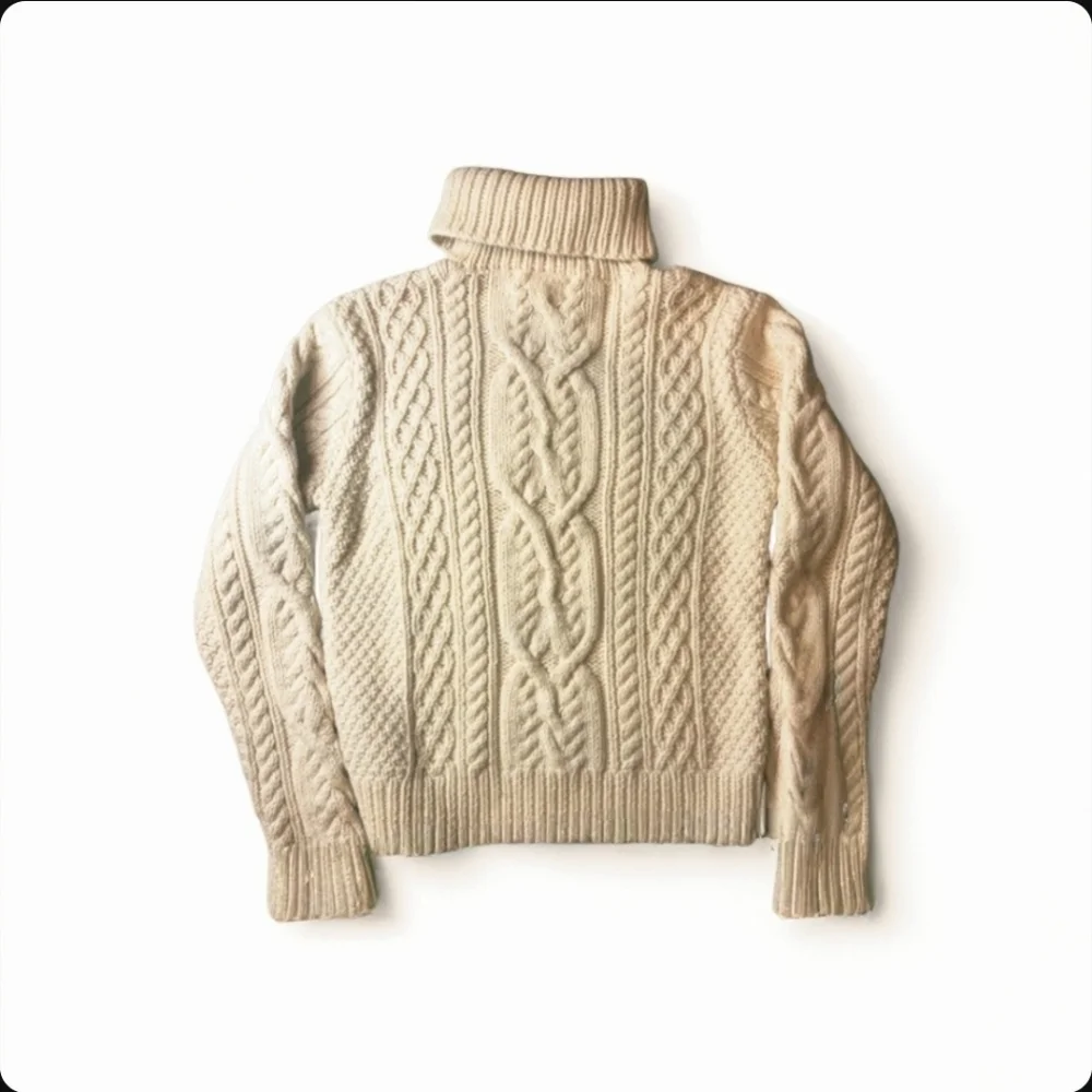 Vintage LAUREN Ralph Lauren Hand-Knit Wool Blend Cable Turtleneck - Cream - M - Picture 6 of 16